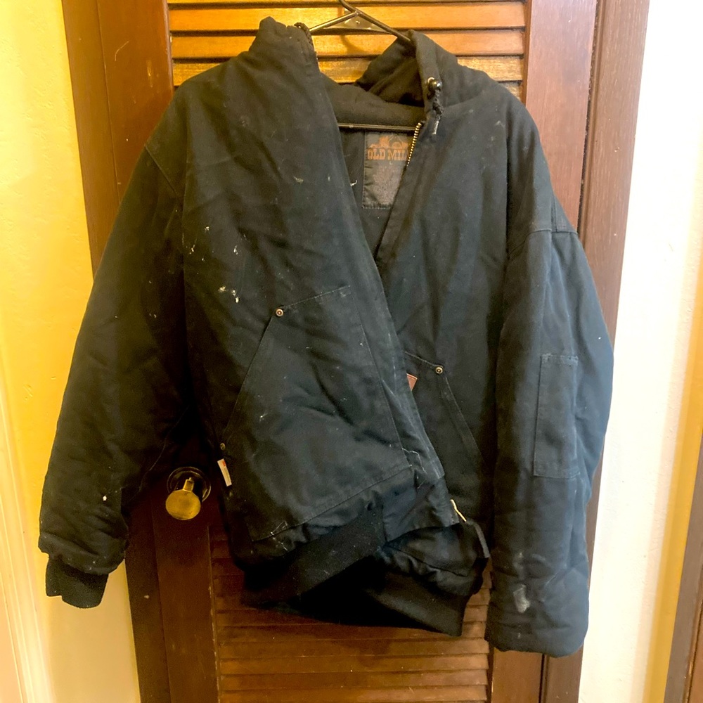 Old Mill Men's Black Canvas Hooded Coat - Size Large